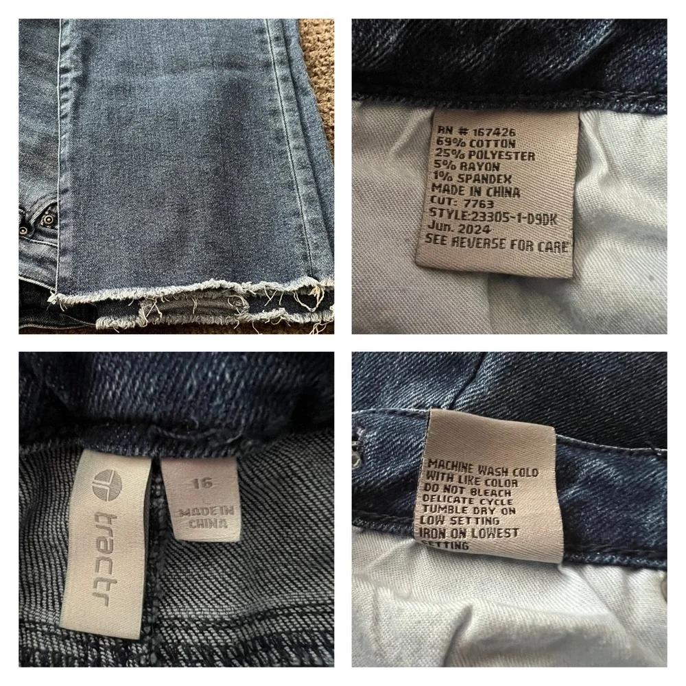 Tractr Juniors Denim Jeans Size 16‎ Girls Straight Adjustable Frayed Hem Zipper